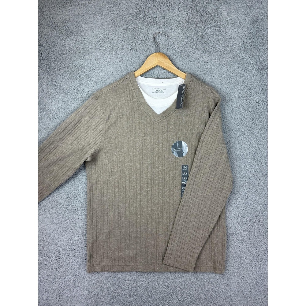 Covington Sweater Mens Medium Brown Marled V-Neck Long Sleeve Ribbed Pullover